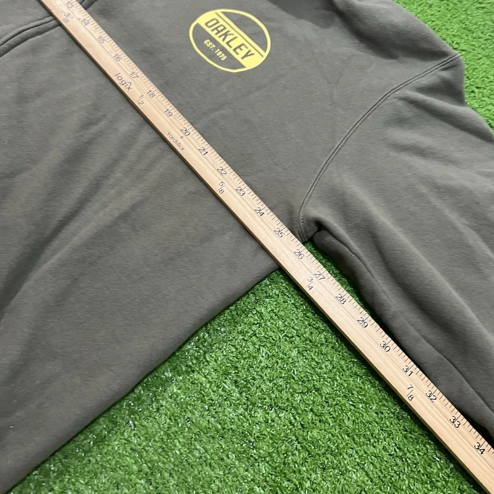 Y2K Oakley Sweatshirt XL Olive Drab Yellow Full Zip Fleece Jacket Mock‎ Neck EUC